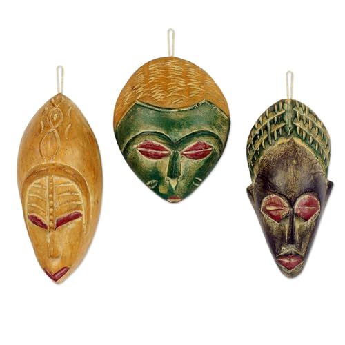 NOVICA Handmade Artisan Wood Ornaments Priests Set of 3 Christmas Ghana