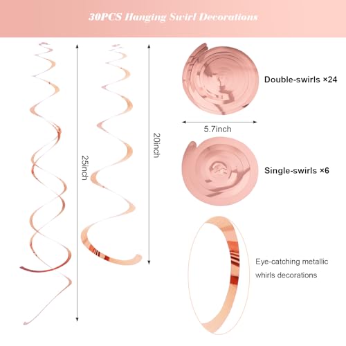 Image of Party Swirl Decorations Hot Pink Shinny Foil Hanging Swirl Decorations Plastic Streamer for Ceiling Plastic Streamer for Party Decorations Metallic Hanging Swirl Pack of 30 (Rose Gold)