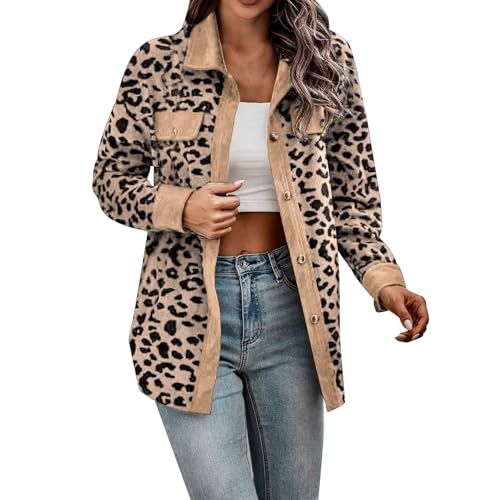 Chemise velours côtelé femme léopard à poches et velours épais chaud