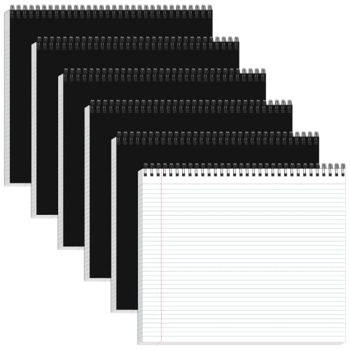 gisgfim 6 Packs 9.5" x 11" Landscape Note Pads College Ruled Notebooks Perforated Notepads 40 Sheets Punched Top Spiral Bound Notebooks 80Gsm Lined Notepads for School,Office,Home (Black and Whit)