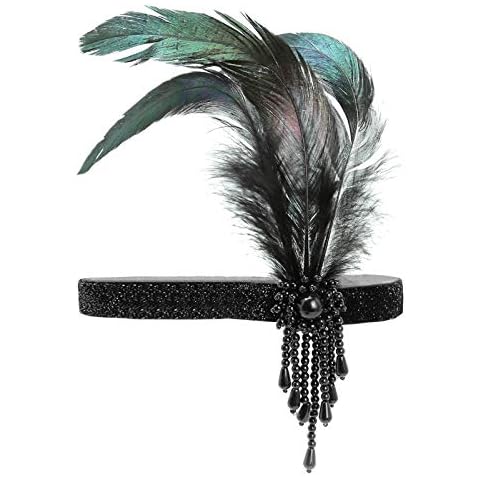1920s Flapper Headband, Canvalite Vintage 1920s Flapper Feather Headband Beaded Gatsby Headband Cover