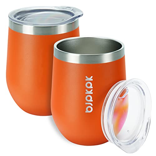 BJPKPK 2 PCS 12oz Insulated Wine Tumblers, Stainless Steel Cups with Lid