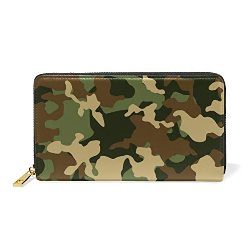 Preisvergleich Produktbild GIGIJY Geldbörse mit mehreren Kreditkartenfächern für Damen, echtes Leder, mit Reißverschluss, Camouflage-Muster