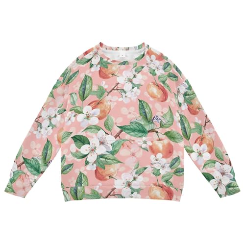JUNZAN Watercolor Peaches Flowers Butterfly Pink Little Girls Sweatshirt Hoodie Crewneck Outerwear for Kids Party 4T