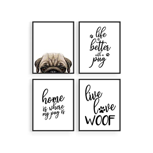 Summit Designs Pug Wall Art Décor Prints – Set Of 4 (8X10) Unframed Poster Photos – Dog Puppy Quotes #TOP1