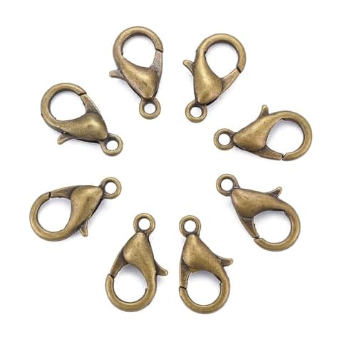 HDSupplies 100 Pieces - Lobster Clasps - Antique Bronze - 12x6mm w/ 1.2mm Hole Cover