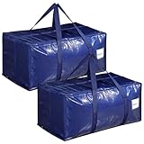 Dntorx 2 Stück 90L Aufbewahrungstasche, Heavy-Duty Umzugstaschen Umzugskartons Große mit Reißverschluss Griff Faltbar Aufbewahrungsbox für Umzug Camping Bettwäsche Kleidung Aufbewahrung (Blau)