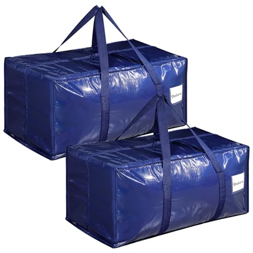 Dntorx 2 Stück 90L Aufbewahrungstasche, Heavy-Duty Umzugstaschen Umzugskartons Große mit Reißverschluss Griff Faltbar Aufbewahrungsbox für Umzug Camping Bettwäsche Kleidung Aufbewahrung (Blau)