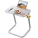 SAIJI Mesa Auxiliar, Mesa de Centro, Patas en Forma de U más estables, ángulo de Altura Ajustable, Ranura para Tableta, portavasos, 55 * 39 cm, Gris