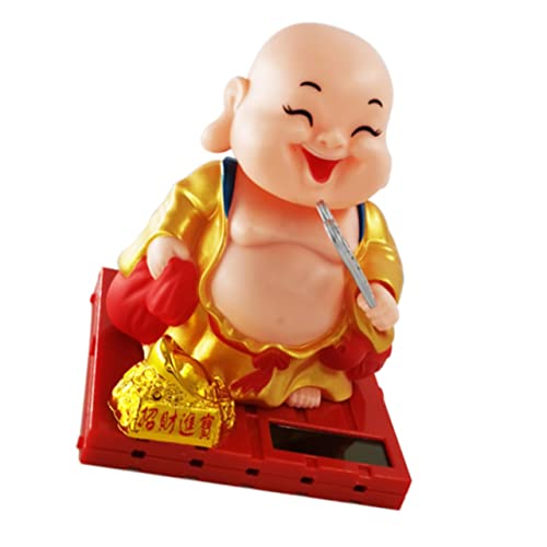 FOYTOKI Statua Buddha Maitreya a Energia Solare, Ornamento Decorativo in Plastica 10x7,8 Cm, Decorazione Per Auto e Casa Scultura Dettagliata e Significato Di Buon Auspicio