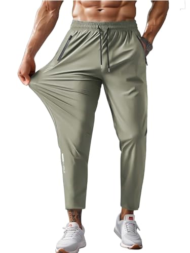 Hidkat Men’s Quick-Drying Hiking Trousers Lightweight Sweatpants for Outdoor Fishing, Water-Resistant with Zippered Pockets in Khaki