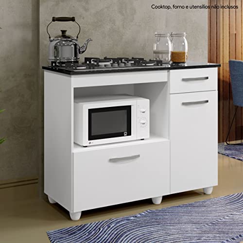 Balcão para Cooktop 2 Portas 1 Gaveta Violeta Kaiki Móveis Branco