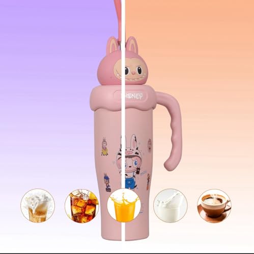 Image of Fancy Kitchen Cartoon Kids Tumbler - 850ml Stainless Steel Double-Walled Travel Mug - Leak-Proof, BPA-Free with Straw - Perfect for School & Outdoor Use. (Cute Pink Doll)