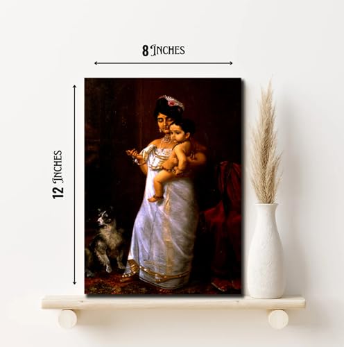 Image of Sikhash Raja Ravi Varma Canvas Paintings Classic Art, Indian Art, Famous Artist, Wall Painting for Living Room, Bedroom, Office, Unframed, Multicolor Fabric Size - 12x8 inches (30x20 cms, Here Comes Papa)