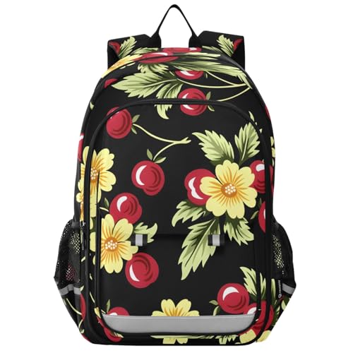 senya Cherries Yellow Flowers Backpack Water-Resistant Bag Lightweight Bookbags with Reflective Strip