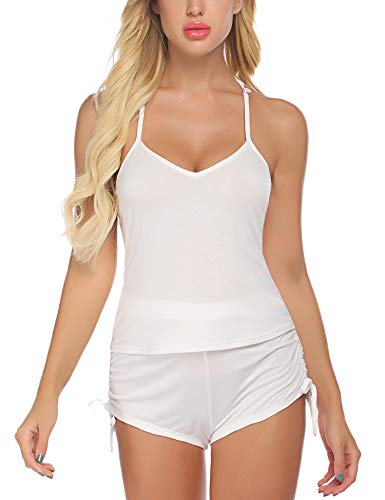 Avidlove Lingerie for Women Ultra Soft Pajamas Cami Shorts 2 Piece PJ Sets Sleepwear White XX-Large