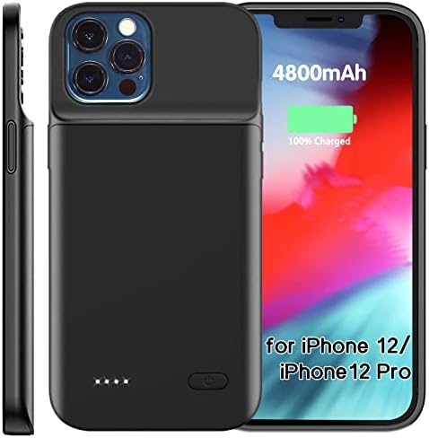 Vibbang Battery Case Compatible With iPhone 12/12 Pro, 4800mAh Ultra Slim Rechargeable Extended Charging Case for iPhone 12/12 Pro Portable Backup Power Bank Protective Charger Case, 6.1 inch
