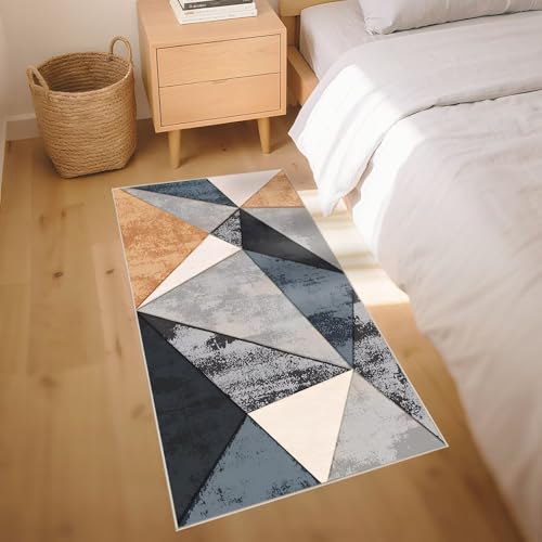 Tapis de chambre lavable petit format géométrique gris