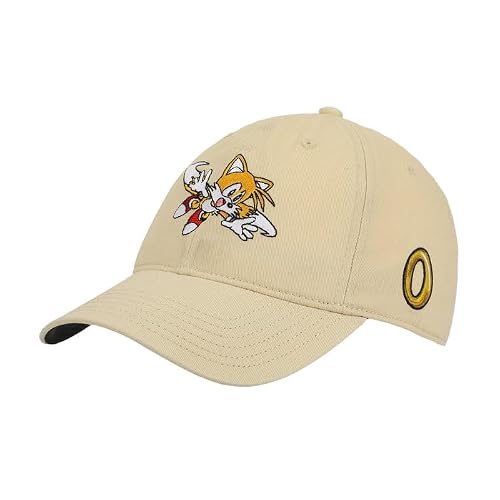 Bioworld Unisex Beige Sonic The Hedgehog Tails Heavy Cotton Wash Adult Adjustable Slide Stone Cap