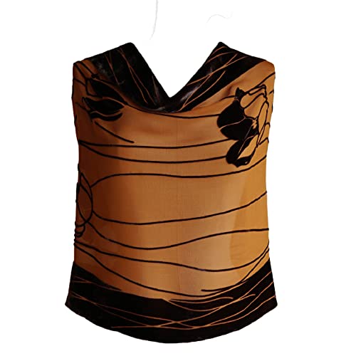 Silk Base Burn-out Velvet Shawl, 71" Lx21 W, Tulip, Pumpkin3