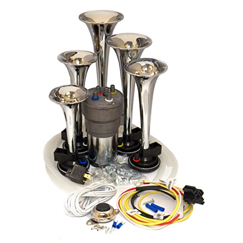 Dixie Air Horn - Dixieland Premium Full 12 Note Version Chrome With Installation Wire Kit Button And Flag, (10-098_Wkbf) #TOP1