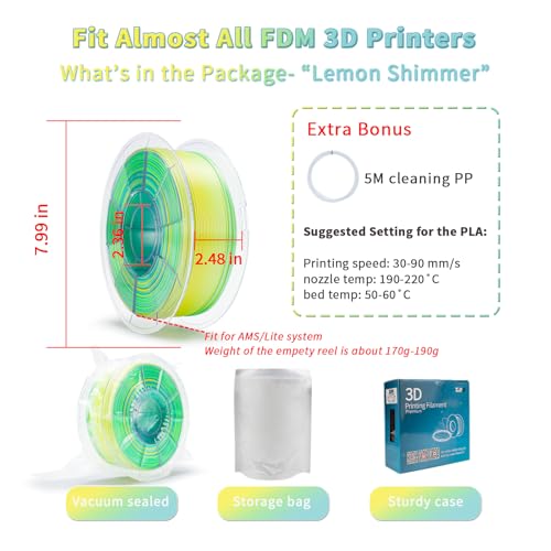 Image of ZIRO Fast Color Change PLA, Shine Multi Color 2.2lbs Filament,Lemon Shimmer
