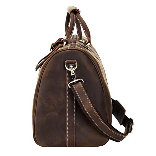 Polare Men's 20'' Retro Real Leather Weekender Duffel Overnight Bag Carry On Luggage