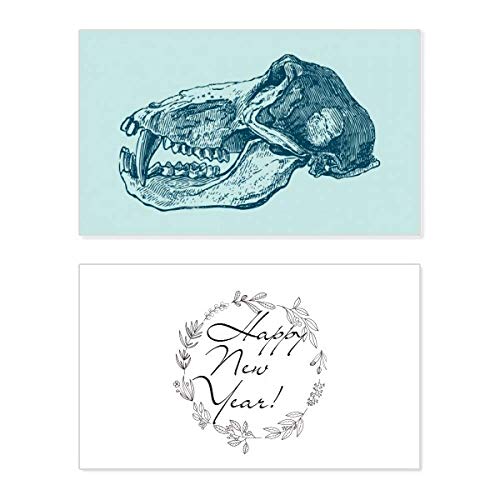 Tarjeta de felicitación de año nuevo con calavera animal y franela para deseos memorables