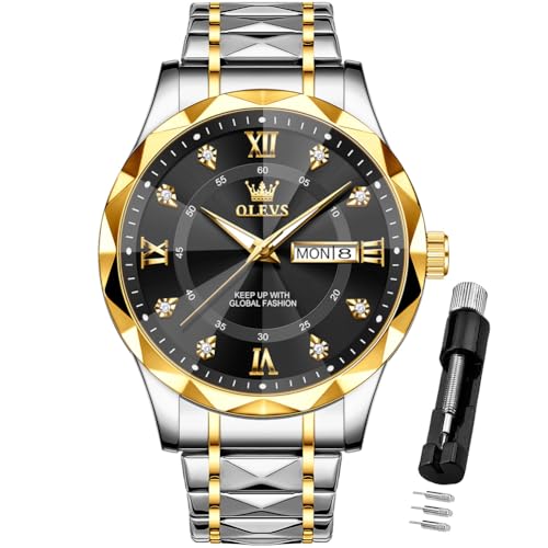Image of OLEVS Watches for Men Luxury Diamond Casual Large Dial Watches Stainless Steel Waterproof Business Dress Analog Luminous Date Mens Watches