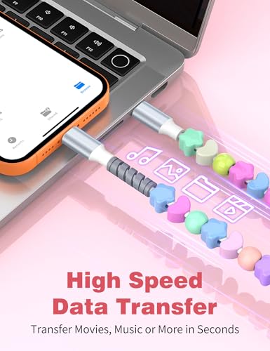 Image of USB C to USB C Cable 3FT,60W Fast Charging Beaded Charger Cord for iPhone 17 16 15 Pro Max /iPad Pro Air 11th for Samsung S26 S25 S24 Ultra S23 A16 /Android Phone Charger Cord Cute Girl Women,Star-Heart