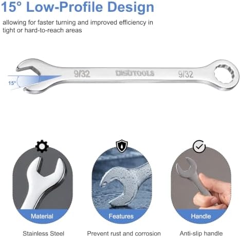 2 PCS 9/32" Combination Wrench, 15° Offset Thin 6-Point Spanner — 사진 4