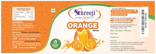 Image of SHREEJI Orange Syrup Mix with Water for Making Juice Pet Bottle, 750 - Liquid