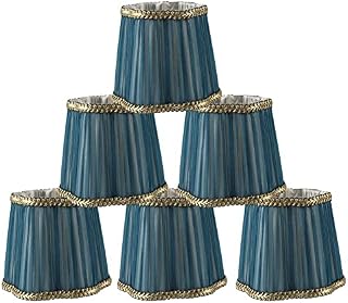 ONEPRE Blue Silk Clip On Candle Lampshade Decorative Trim Bell Chandelier Lamp Shades Craft Small, Set of 6