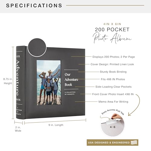 Image of MCS Our Adventure Charcoal Photo Album, 200-Pocket, 4x6, 12x12 Pages