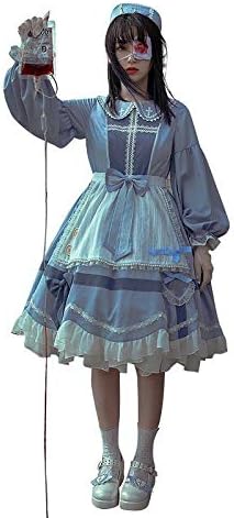 Amazon コス王国 ロリータ ワンピース 暗黒看護婦 エプロン付き ゴスロリ 洋服 長袖 Lolita 可愛い コスプレ Cosplay 春 夏 秋 女性s コスプレ 仮装 通販