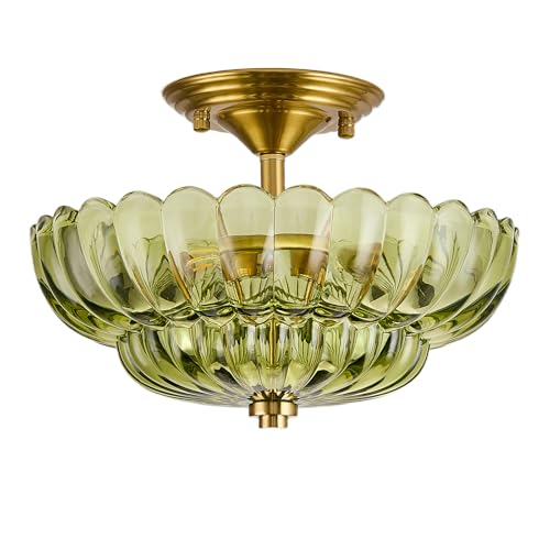 Esther life Semi Flush Mount Ceiling Light, Scalloped Green