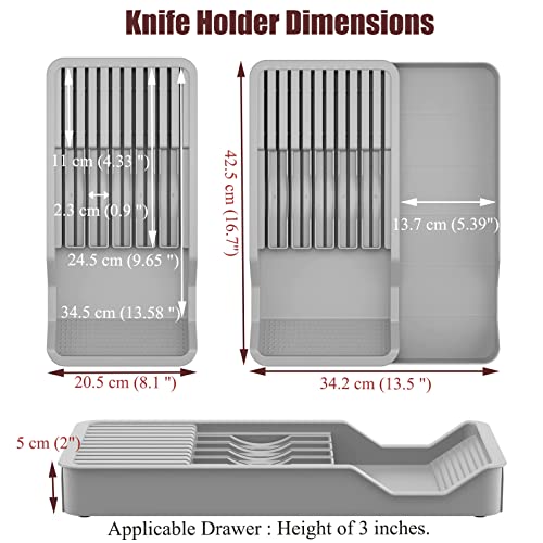 FOREVERIE 2 Tier Kitchen Knife Drawer Organiser, Holds 11 Knives With Expandable Cutlery Storage Tray, Grey by FOREVERIE - Image 2