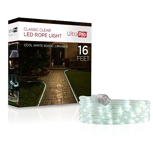 UltraPro LED Rope Lights, 16ft Classic Clear Rope, Cool White Light 5000K, Indoor/Outdoor, Flexible, Linkable, Durable, Rope Lights Outdoor, 54842 by UltraPro - Used condition - US$12.31