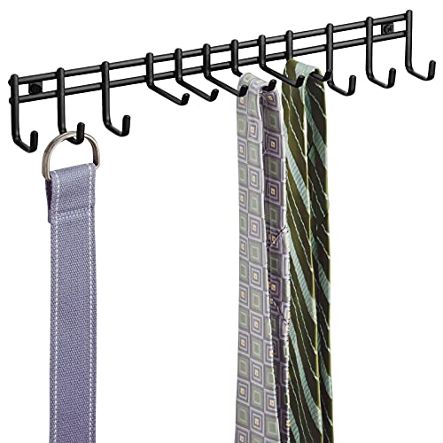 Mdesign Closet Wall Mount Metal Accessory Organizer And Storage Center - Modern Slim Holder For Womens And Mens Ties, Belts, Scarves, Sunglasses, Watches - 12 Hooks, 2 Pack, Matte Black #TOP4