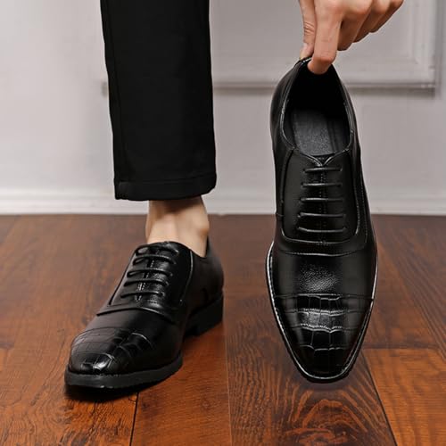 Men's Luxury Leather Elevator Lace Up Dress Oxford Shoes Lightweight Comfort Low Top Pointed Toe Non-Slip Casual Derby Shoes for Bussiness Formal Office3