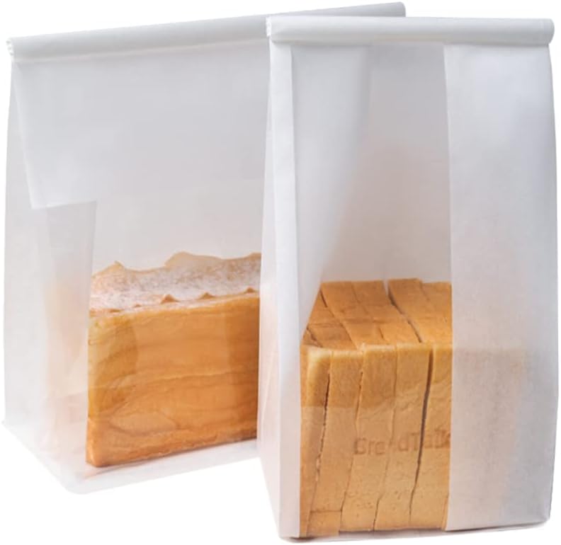 50 Pieces Transparent Self-Sealing Sliced Small Cake Bag Toast Bread Packaging Bags Baking Biscuit Greaseproof Paper Bag (Width 5.9"+Height 13.4"+Side Width 5.1")