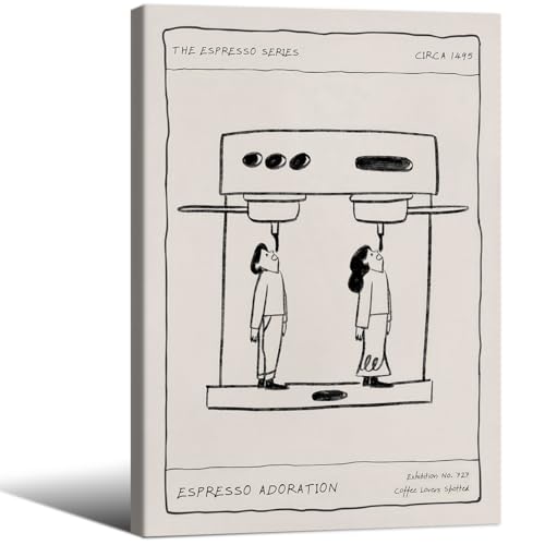 Black and White Espresso Coffee Poster Funny Kitchen Wall Art 16x24 inch Framed Vintage Minimalist Canvas Prints for Dining Room Bar Cart Wall Decor Couples Gifts