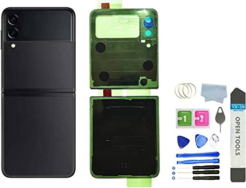 HXHN Galaxy Z Flip 3 Back Glass Replacement for Samsung Galaxy Z Flip 3 Back Cover Glass with Pre-Installed Tape and Camera Lens+Tools (Phantom Black)