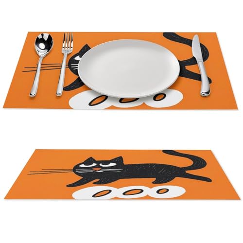 Sets de table antidérapants et lavables motif chat noir - 2