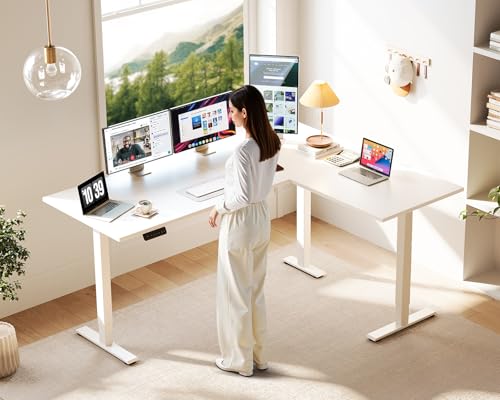 Image of Casaottima 63 Inch L Shaped Electric Standing Desk, Home Office, White (Pack of 2)