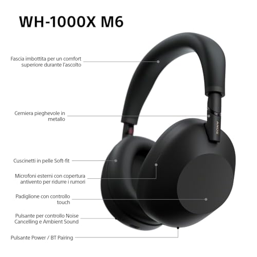 WH-1000XM6 Cuffie wireless Premium con cancellazione del rumore, audio Hi-Res, massimo comfort, design pieghevole, custodia resistente, batteria da 30 ore, iOS e Android - Black - Cuffia gaming - Immagine 10
