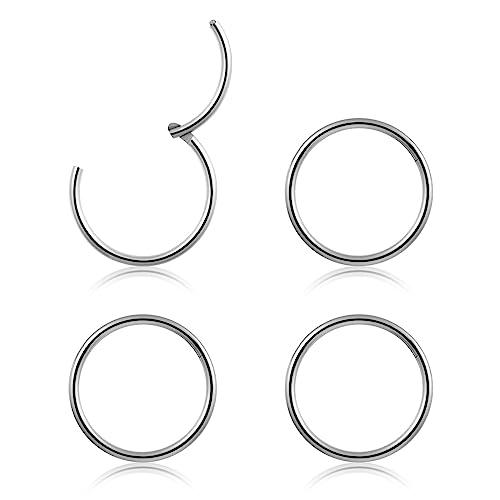4Pcs 16G 18G Surgical-Steel-Piercing-Ring-Nose-Rings-Hinged-Hoop-Earrings,6mm 8mm 10mm 12mm Seamless Stainless Steel Clicker Eyebrow Septum Piercing Hoop,Sliver Black Gold Rose Gold Rainbow Body