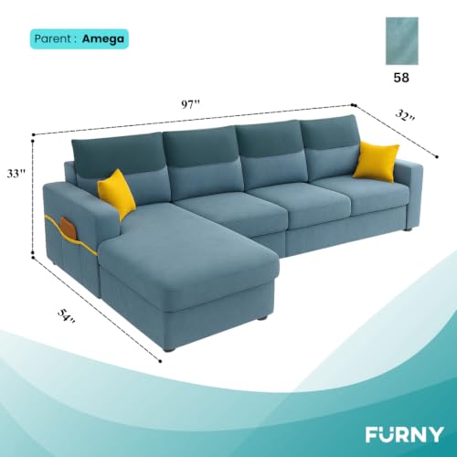 Image of Furny Tokiaa 6 Seater Fabric LHS L Shape Sofa Set (Sky Blue) | Soft Velvet Fabric | Modern Design | Comfortable Seating | Living Room Furniture