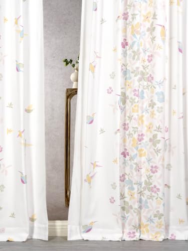 Image of Tranquebar Curtain Co. Window Curtains, 60-65% Room Darkening, Pink-Yellow Floral Print, Cotton Curtains for Window, Cotton Curtains 5 Feet Long Single Piece, BackTabs, Frida (152 cm) - Single Piece
