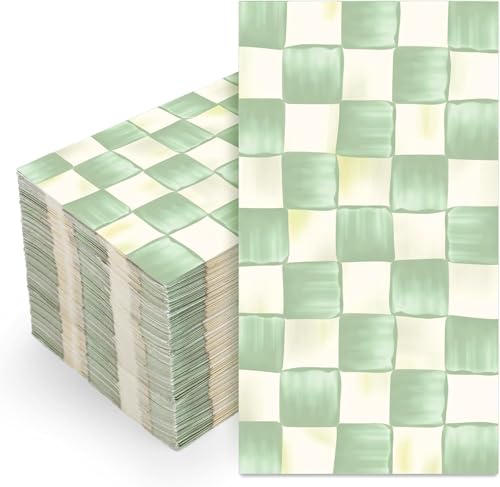 JarThenaAMCS 100Pcs Sage Green Plaid Guest Napkins Watercolor Checkered Disposable Napkins Dinner Hand Towel Paper Napkins For Bathroom Wedding Birthday Party Table Supplies